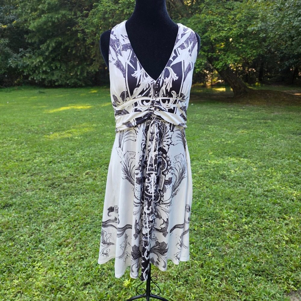 Y2K Black Ivory Halter Midi Dress Rhinestone Baroque Ruched Beaded Glam